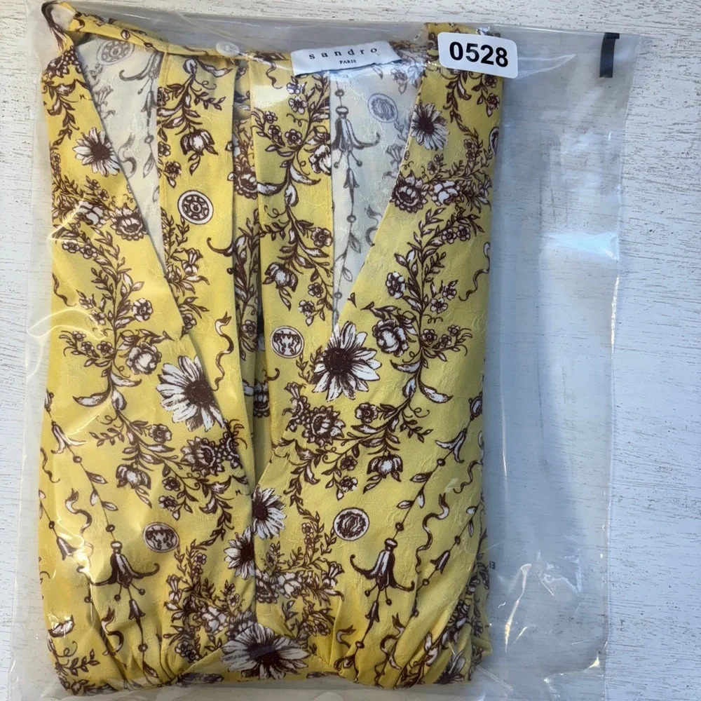 SANDRO Esther Cutout Floral Jaquard Midi‎ Dress in Yellow Cottagecore Prarie 34 - Picture 14 of 14